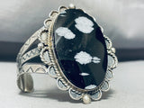 One Of The Best Vintage Native American Navajo Snowflake Obsidian Sterling Silver Bracelet-Nativo Arts