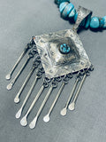 One Of The Most Unique Yazzie Native American Navajo Turquoise Sterling Silver Necklace-Nativo Arts
