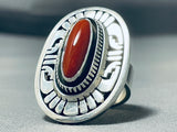Master Leo Nez Native American Navajo Chunky Coral Sterling Silver Ring-Nativo Arts
