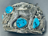 Native American Tommy Yazzie Howling Coyote Turquoise Sterling Silver Bracelet-Nativo Arts