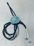 Astonishing Native American Navajo Turquoise Sterling Silver Bolo Signed Tommy Lowe-Nativo Arts