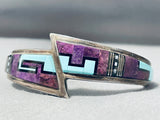 Dynamic Vintage Native American Zuni Sugulite & Blue Gem Turquoise Sterling Silver Bracelet-Nativo Arts