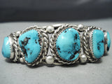 Tremendous Vintage Native American Navajo Sleeping Beauty Turquoise Sterling Silver Bracelet Old-Nativo Arts