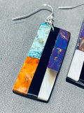 Native American Fascinating Santo Domingo Turquoise Jet Mother Of Pearl Sterling Silver Earrings-Nativo Arts