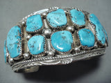 Marie Thompson Vintage Native American Navajo 12 Kingman Turquoise Sterling Silver Bracelet-Nativo Arts