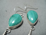 Awesome Navajo Native American Malachite Sterling Silver Feather Earrings-Nativo Arts