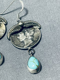 Beautiful Native American Navajo Kingman Turquoise Sterling Silver Dime Earrings-Nativo Arts