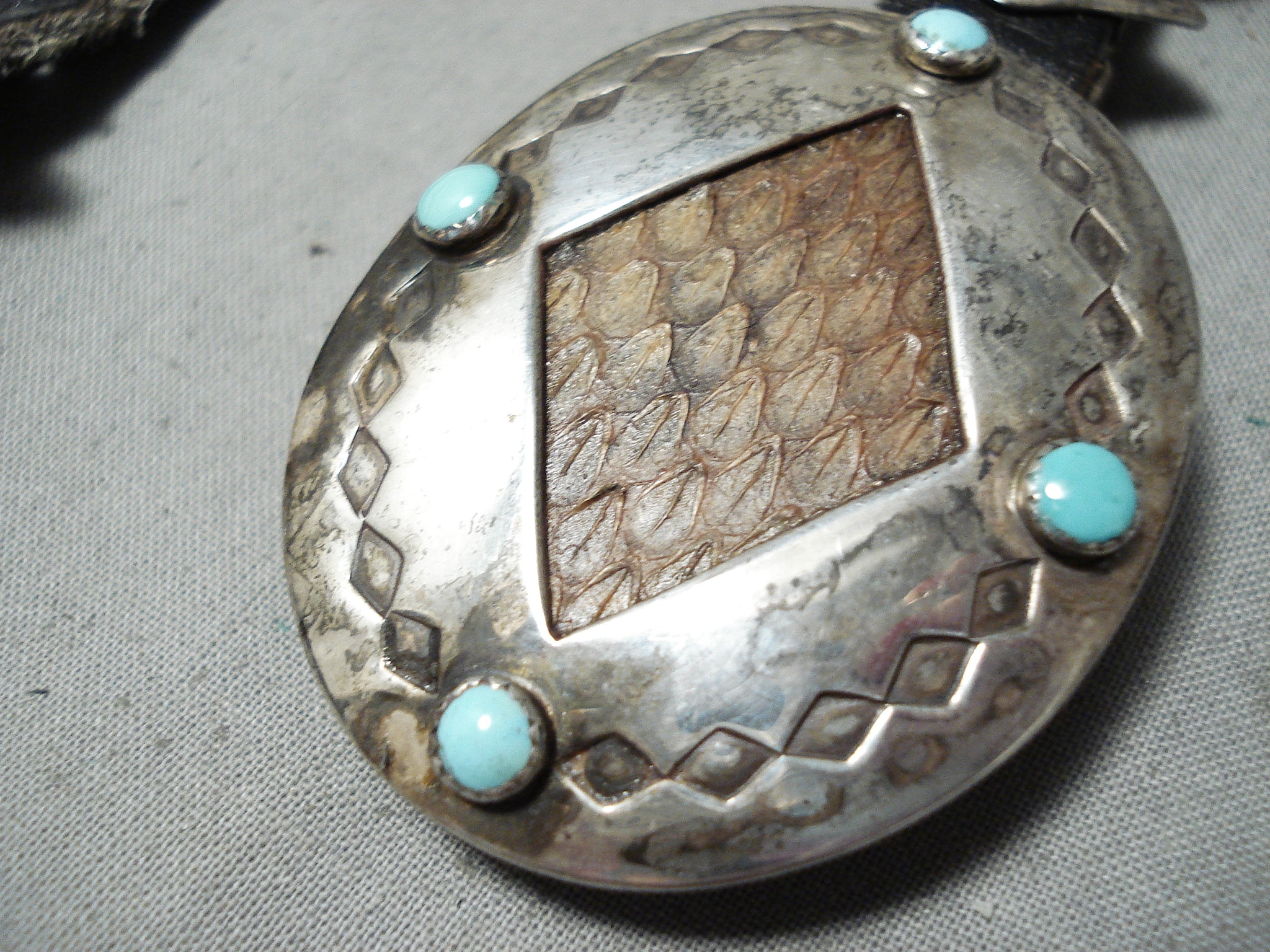 Very Rare Snakeskin Vintage Native American Navajo Turquoise  display picture 2