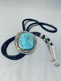 Native American Completely Hand Carved Vintage Sterling Silver Turquoise Bolo Tie-Nativo Arts
