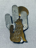 Outstanding Native American Navajo Sterling Silver Howling Coyote Pin-Nativo Arts