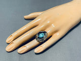 Intricate Matrix Vintage Native American Navajo Turquoise Sterling Silver Ring Old-Nativo Arts