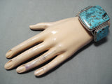 One Of The Biggest Craziest Native American Navajo Squared Turquoise Sterling Silver Bracelet-Nativo Arts