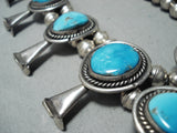 Authentic Vintage Native American Navajo Turquoise Sterling Silver Squash Blossom Necklace-Nativo Arts