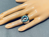 Eye-catching Native American Navajo Turquoise Diamond Sterling Silver Horseshoe Ring-Nativo Arts