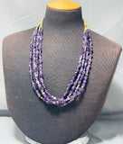 Native American Rare Navajo Amethyst Green Turquoise Sterling Silver Necklace-Nativo Arts