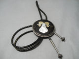 Huge Vintage Zuni Native American Ram Sterling Silver Shell Bolo Tie Old-Nativo Arts