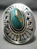 Detailed Huge Vintage Native American Navajo Hand Carved Sterling Silver Royston Turquoise Ring-Nativo Arts