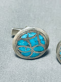 One Of The Best Vintage Native American Zuni Turquoise Inlay Sterling Silver Cufflinks-Nativo Arts