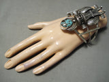 Towering Huge Vintage Native American Navajo Turquoise Sterling Silver Kachina Bracelet-Nativo Arts