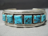 Heavy Vintage Native American Navajo Square Turquoise Sterling Silver Bracelet Old-Nativo Arts