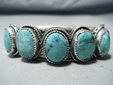 Superb Vintage Native American Navajo 5 Spiderweb Turquoise Sterling Silver Bracelet-Nativo Arts