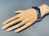 Native American Triangles Of Lapis Vintage Navajo Inlay Sterling Silver Bracelet-Nativo Arts