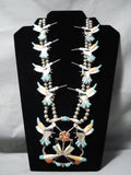 One Of Best Vintage Native American Zuni Inlay Turquoise Sterling Silver Squash Blossom Necklace-Nativo Arts