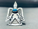 Long Bird Vintage Native American Navajo Turquoise Sterling Silver Ring-Nativo Arts