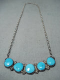 Fabulous Vintage Native American Navajo Kingman Turquoise Sterling Silver Necklace Old-Nativo Arts