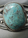 Superior Vintage Native American Navajo Huge Blue Vivid Turquoise Sterling Silver Bracelet Old-Nativo Arts