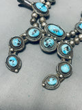 Gasp! Vintage Native American Navajo 220 Gram Sterling Silver Turquoise Squash Blossom Necklace-Nativo Arts