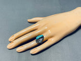 Rare Turquoise Vintage Native American Navajo Carico Lake Sterling Silver Leaf Ring-Nativo Arts
