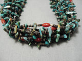 Important Native American Navajo Expert Weave Turquoise Coral Heishi Necklace-Nativo Arts