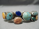 Unique Multi Stone Vintage Native American Navajo Spiderweb Turquoise Sterling Silver Bracelet-Nativo Arts