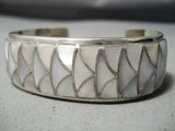One Of The Most Intricate Vintage Native American Zuni Mother Pearl Sterling Silver Bracelet-Nativo Arts