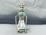 Very Intricate Detailed Vintage Native American Navajo Turquoise Sterling Silver Kachina Pin-Nativo Arts