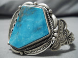 Striking Vintage Native American Navajo Blue Diamond Turquoise Sterling Silver Bracelet Old-Nativo Arts