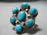 Quality Vintage Native American Navajo Satellite Blue Turquoise Sterling Silver Ring Old-Nativo Arts