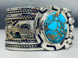Native American One Of The Most Detailed Gold Sterling Silve Rturquoise Bracelet-Nativo Arts