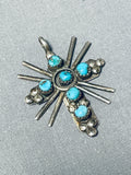 Traditional Vintage Native American Navajo Old Kingman Turquoise Sterling Silver Cross Pendant-Nativo Arts