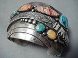 Kachina Yei Vintage Native American Navajo Turquoise Sterling Silver Swirl Bracelet-Nativo Arts