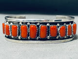 Fantastic Native American Navajo Signed 18 Coral Sterling Silver Bracelet-Nativo Arts