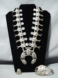 Detailed Vintage Native American Navajo Kokopelli Sterling Silver Squash Blossom Necklace Set-Nativo Arts