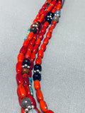 Drop Dead Gorgeous Native American Navajo Coral Sterling Silver Tubule Necklace-Nativo Arts