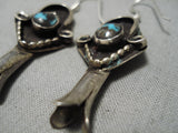 Important Vintage Native American Navajo Bisbee Turquoise Sterling Silver Earrings Old-Nativo Arts