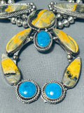300 Grams Native American Navajo Yellow Jasper Sterling Silver Squash Blossom Necklace-Nativo Arts