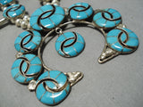 Intricate Vintage Native American Navajo Turquoise Sterling Silver Squash Blossom Necklace-Nativo Arts