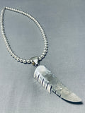 4 Inch Tall Vintage Native American Navajo Opal Sterling Silver Feather Necklace-Nativo Arts