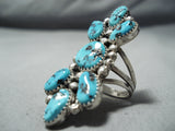 Towering Vintage Native American Navajo Sleeping Beauty Turquoise Sterling Silver Ring-Nativo Arts