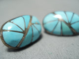 Quality Workmanship Vintage Native American Zuni Natural Turquoise Sterling Silver Earrings-Nativo Arts